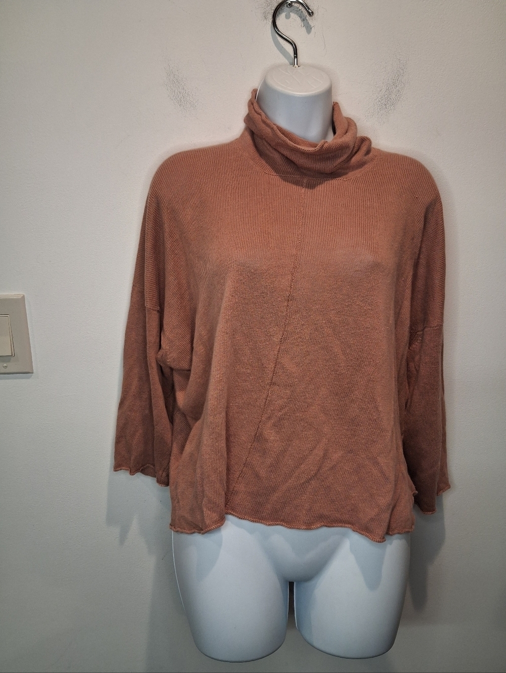Eskandar One Size Linen Cowl Neck Batwing Sweater Small Flaw